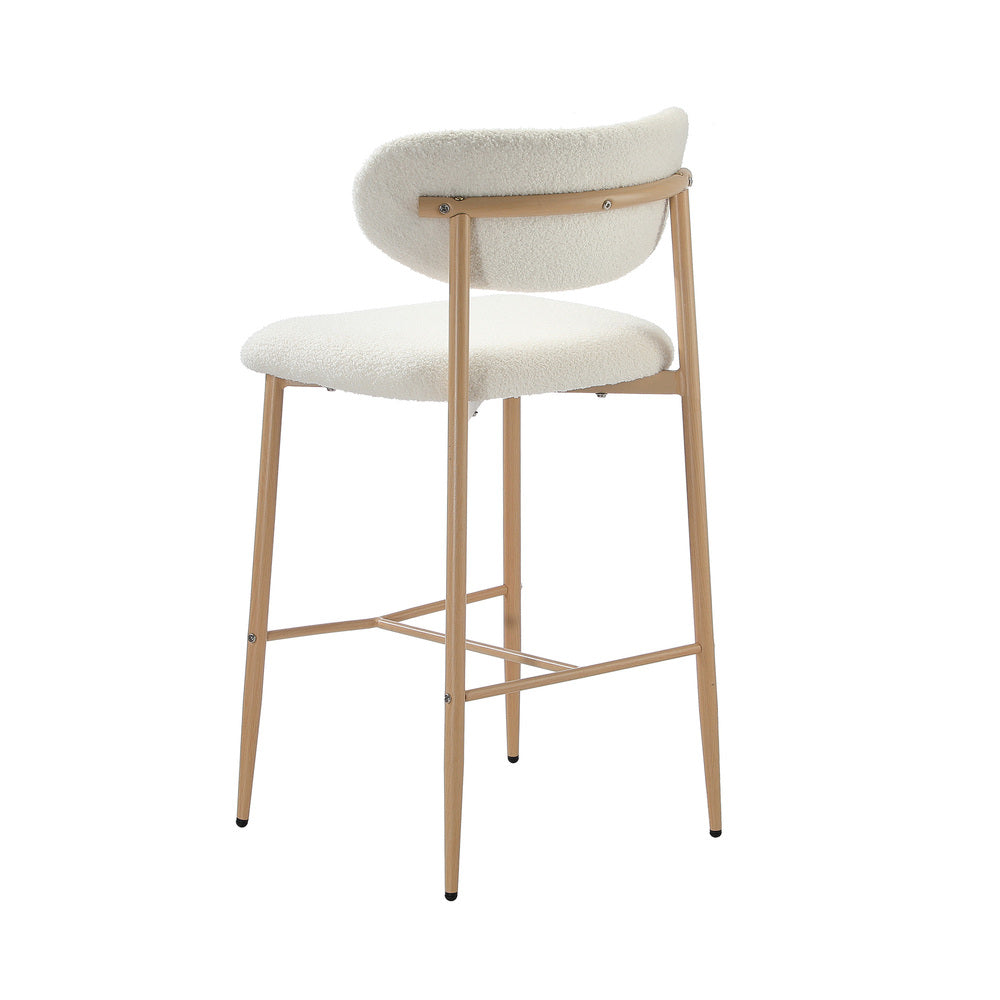 Oikiture 2x Bar Stools Boucle Fabric Natural White