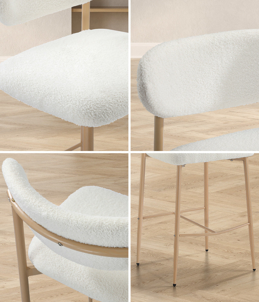 Oikiture 2x Bar Stools Boucle Fabric Natural White