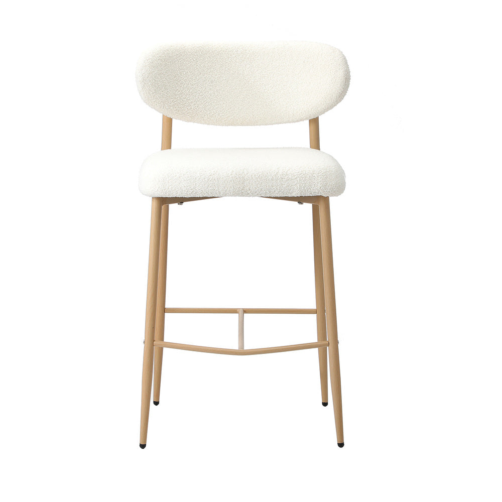Oikiture 4x Bar Stools Boucle Fabric Natural White