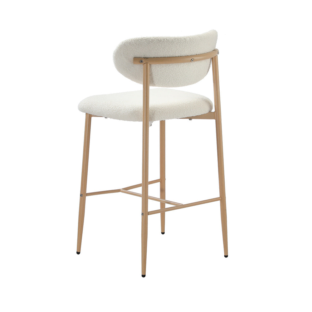 Oikiture 4x Bar Stools Boucle Fabric Natural White
