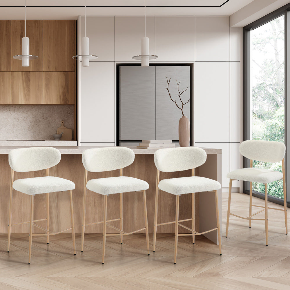 Oikiture 4x Bar Stools Boucle Fabric Natural White