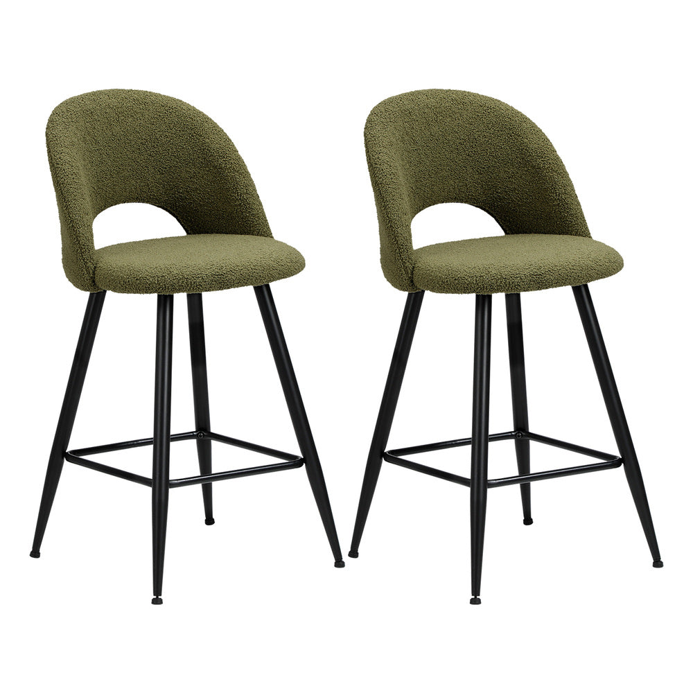 Oikiture 2x Bar Stools Kitchen Counter Stool Boucle Green HORN