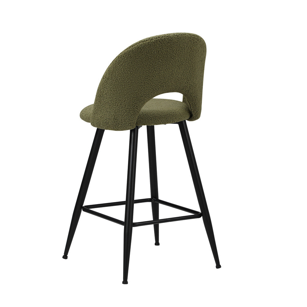 Oikiture 2x Bar Stools Kitchen Counter Stool Boucle Green HORN