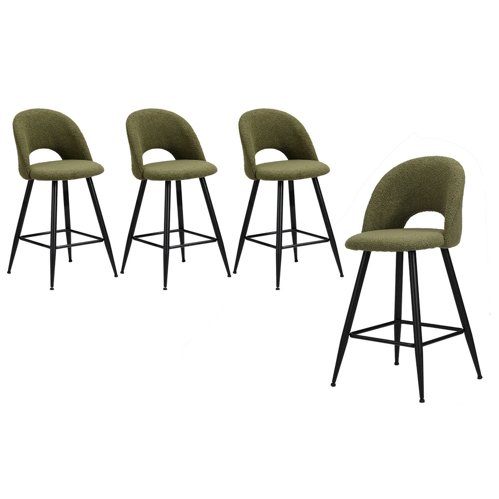 Oikiture 4x Bar Stools Kitchen Counter Stool Boucle Green HORN