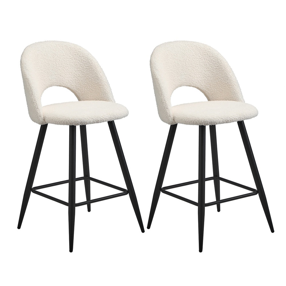 Oikiture 2x Bar Stools Kitchen Counter Stool Boucle White HORN