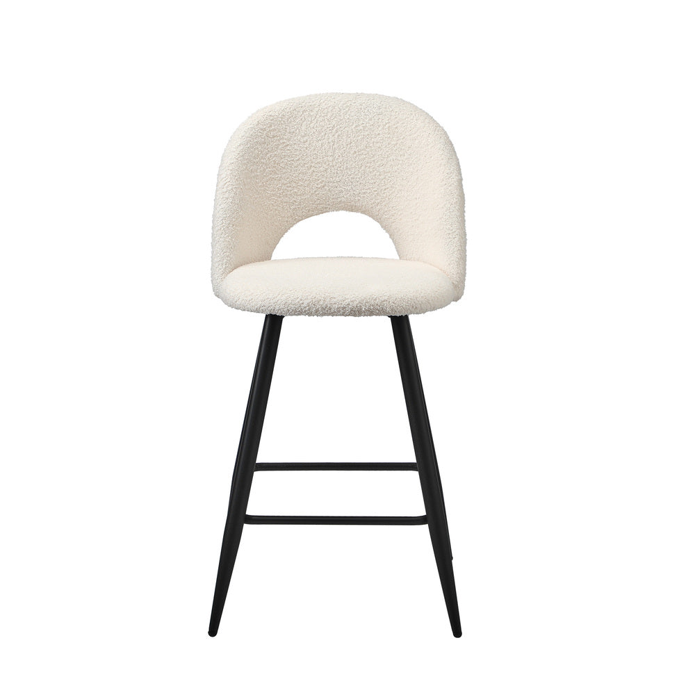 Oikiture 2x Bar Stools Kitchen Counter Stool Boucle White HORN