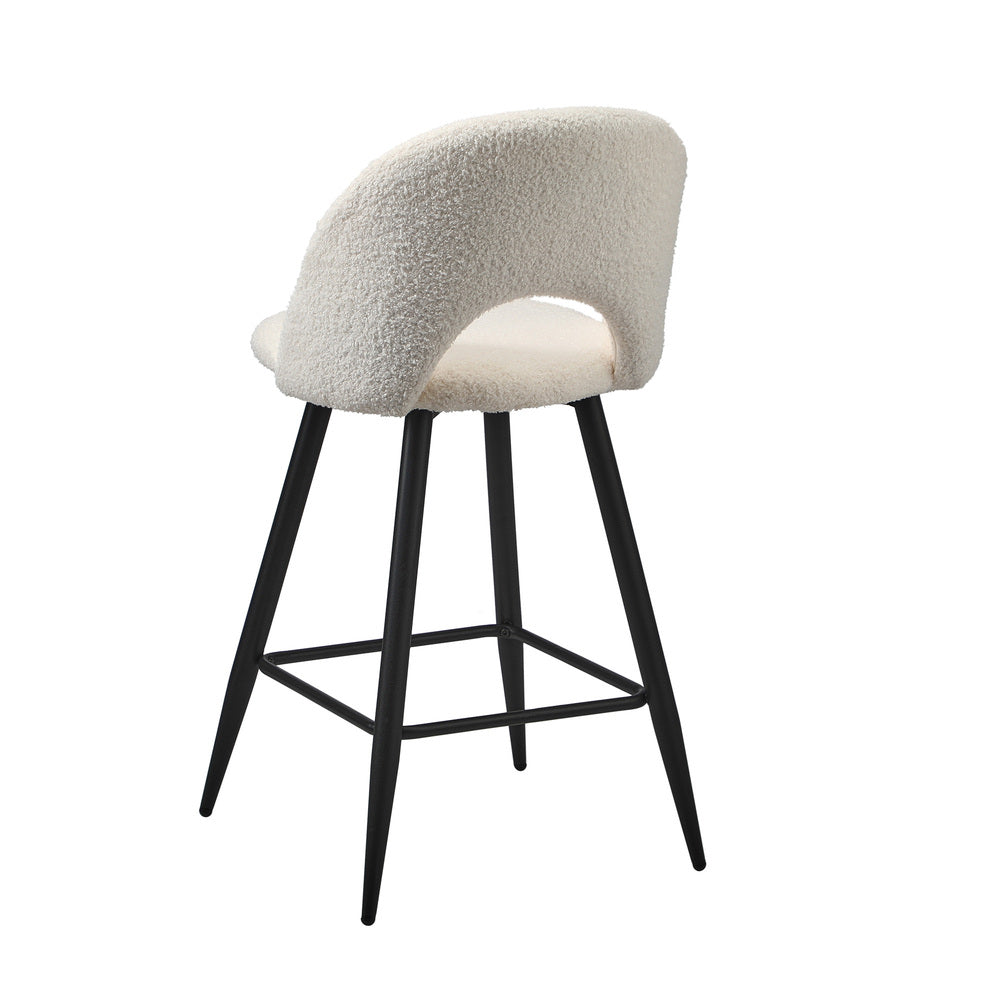 Oikiture 2x Bar Stools Kitchen Counter Stool Boucle White HORN