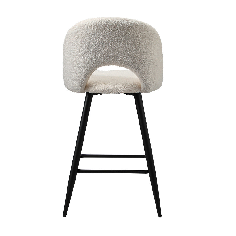 Oikiture 2x Bar Stools Kitchen Counter Stool Boucle White HORN