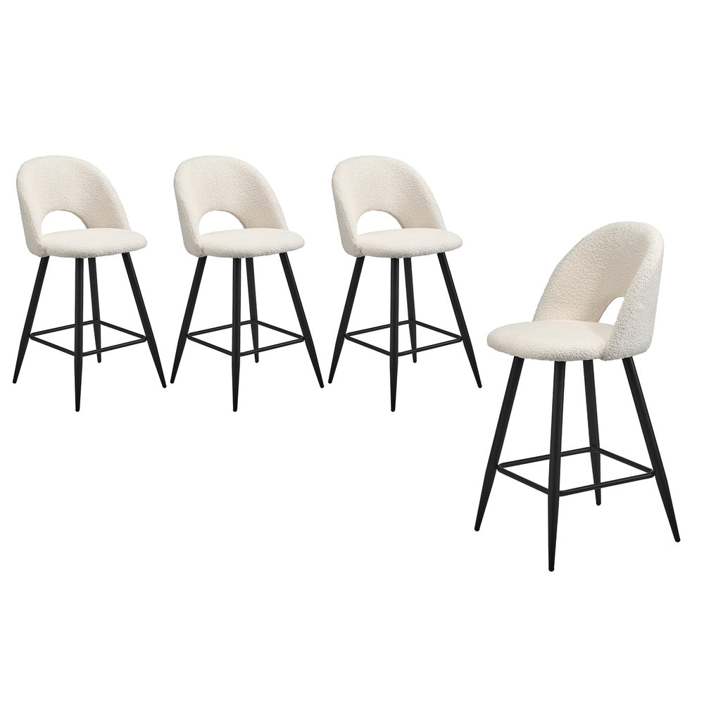 Oikiture 4x Bar Stools Kitchen Counter Stool Boucle White HORN