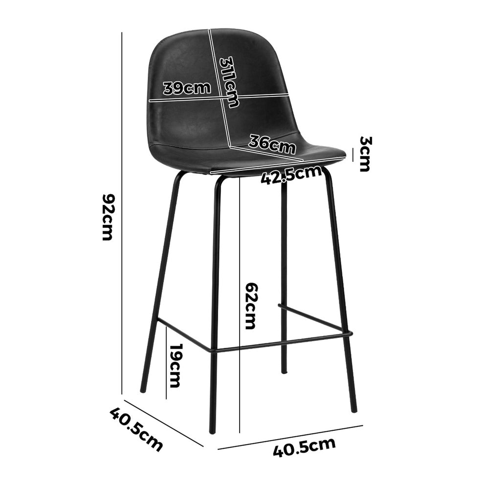 Oikiture 2x Bar Stools Kitchen Dining Chair PU Leather Black