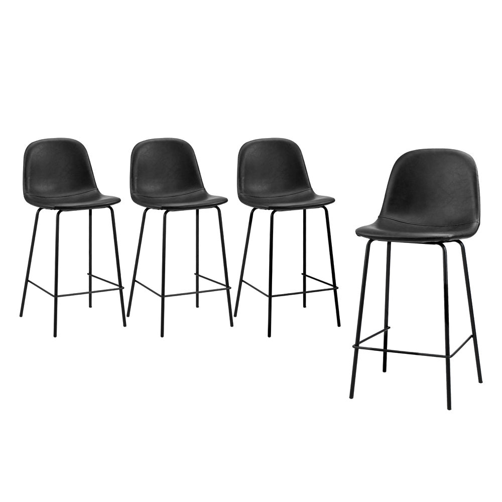 Oikiture 4x Bar Stools Kitchen Dining Chair PU Leather Black