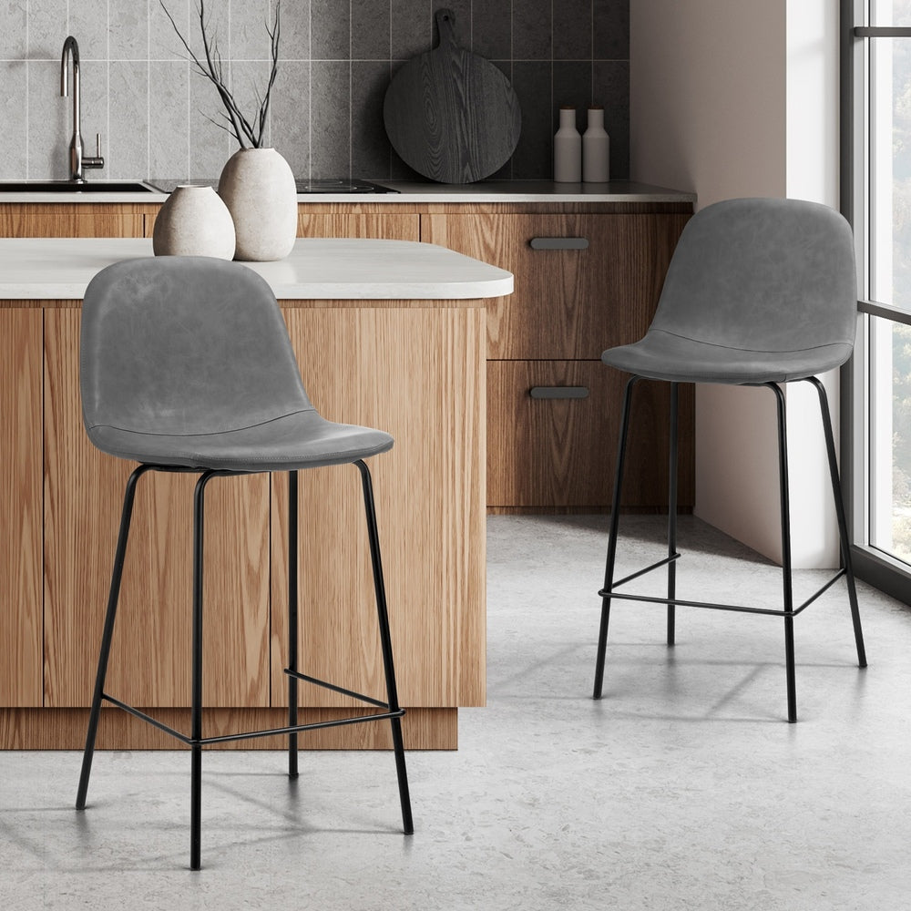 Oikiture 2x Bar Stools Kitchen Dining Chair PU Leather Grey