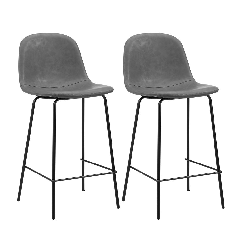 Oikiture 2x Bar Stools Kitchen Dining Chair PU Leather Grey