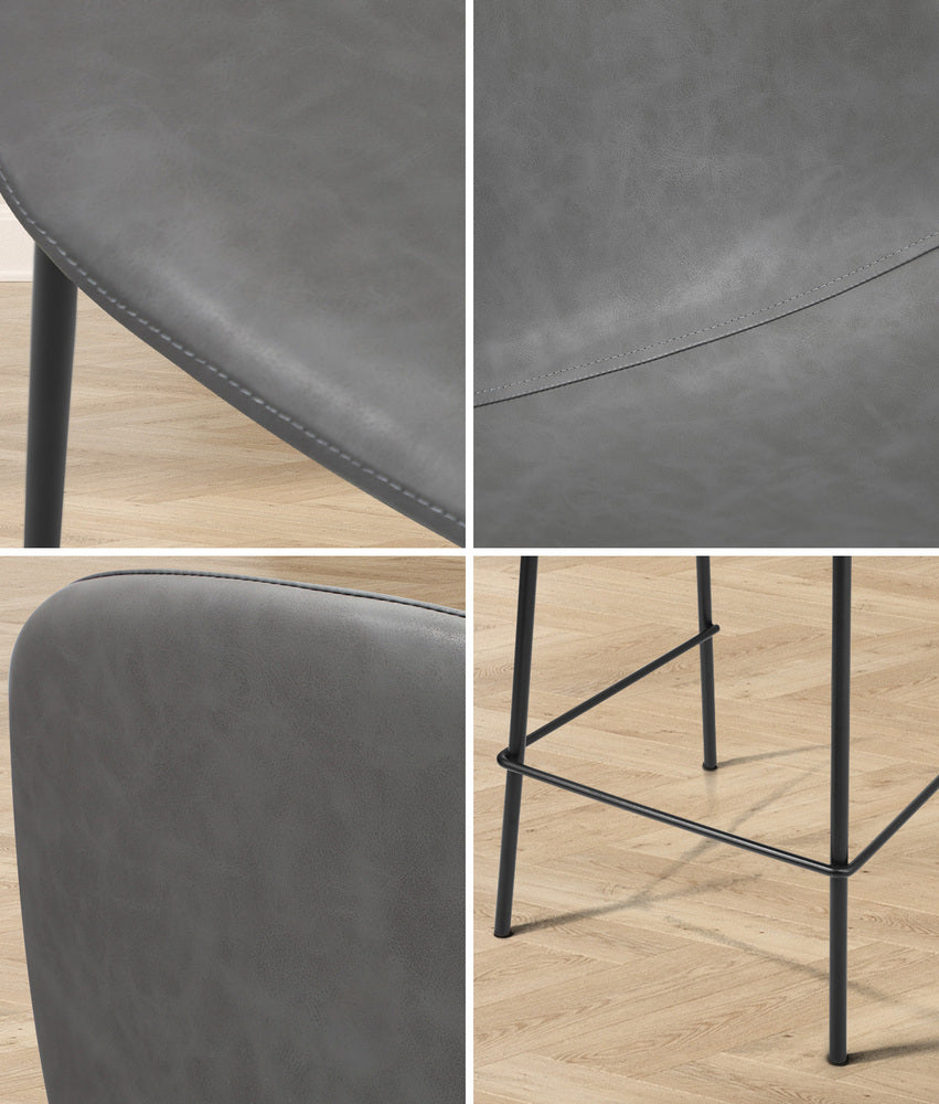 Oikiture 2x Bar Stools Kitchen Dining Chair PU Leather Grey