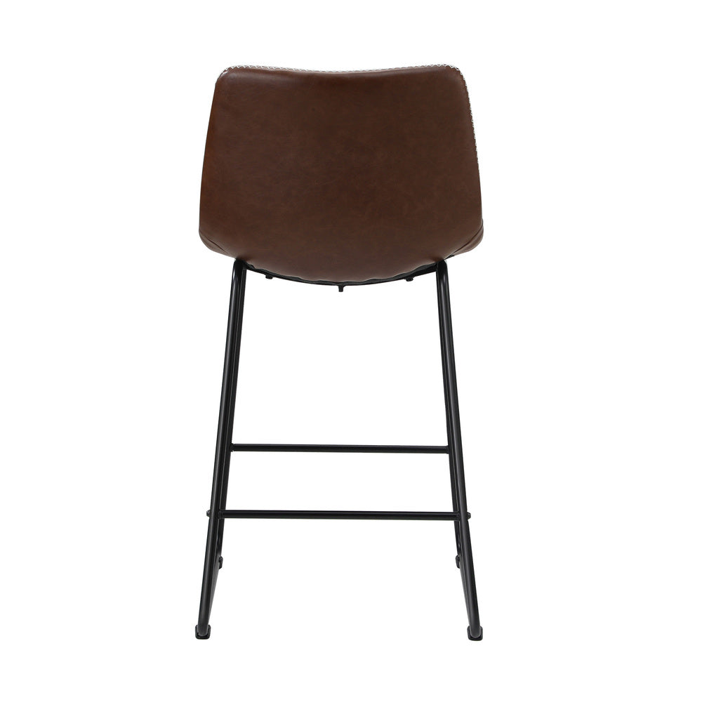 Oikiture 2x Bar Stools Leather Padded Stool Brown