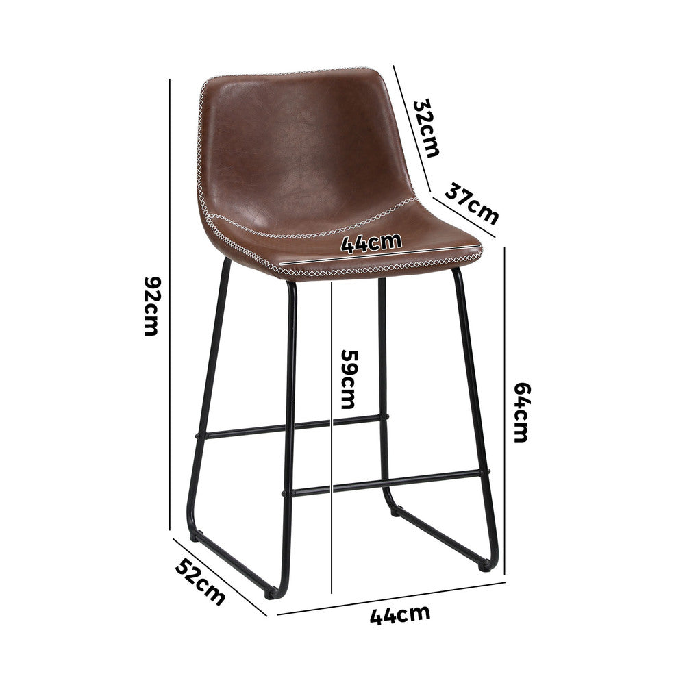 Oikiture 2x Bar Stools Leather Padded Stool Brown