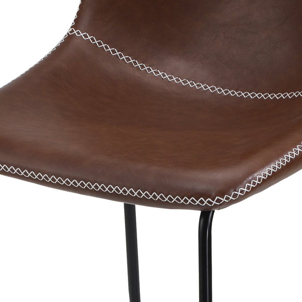 Oikiture 2x Bar Stools Leather Padded Stool Brown