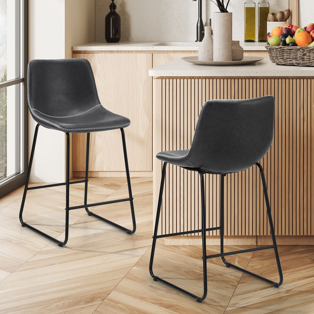 Oikiture 2x Bar Stools Steel Stool Modern Grey