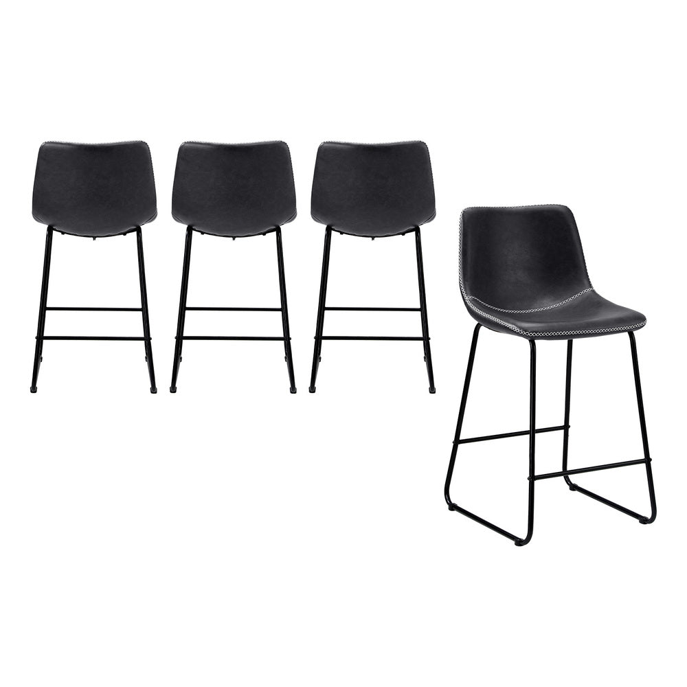 Oikiture 4x Bar Stools Kitchen Stool Metal Leather Grey
