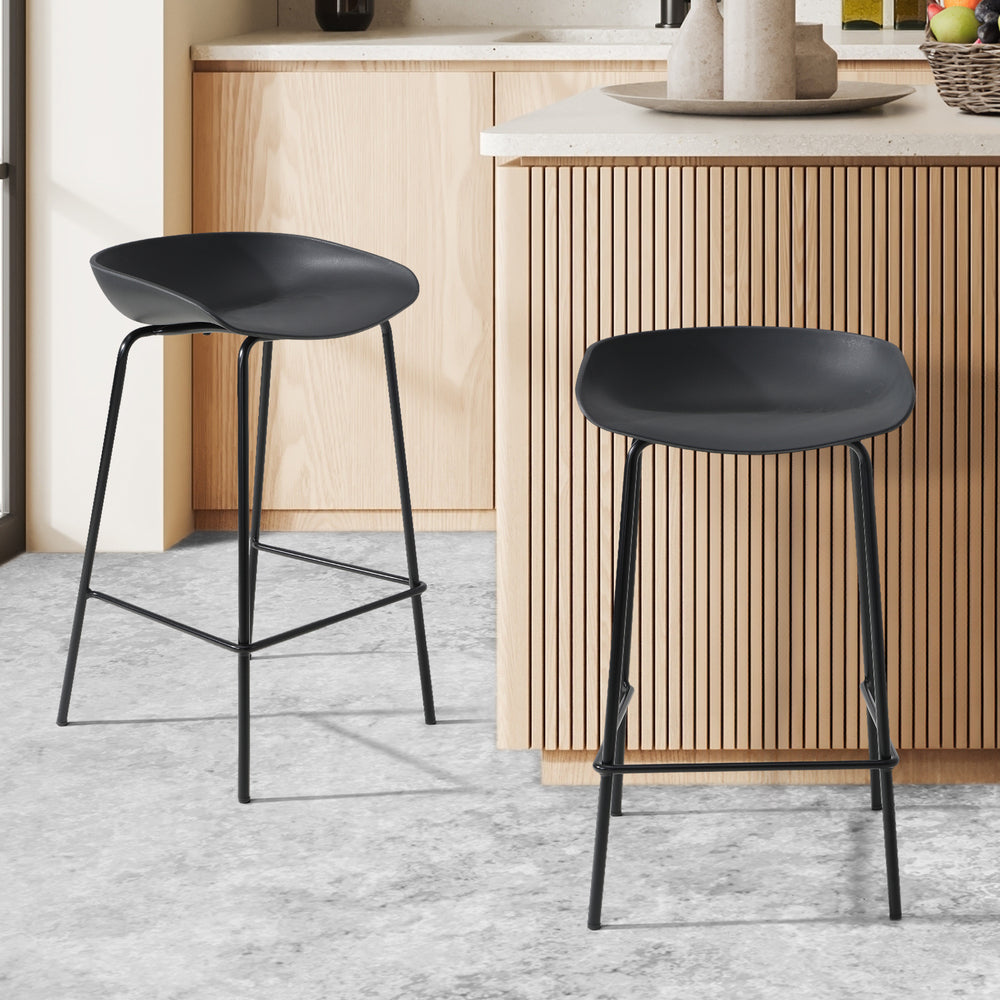 Oikiture 2x Kitchen Bar Stools Dinning Chairs Metal Black