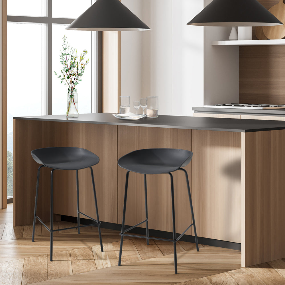 Oikiture 2x Kitchen Bar Stools Dinning Chairs Metal Black