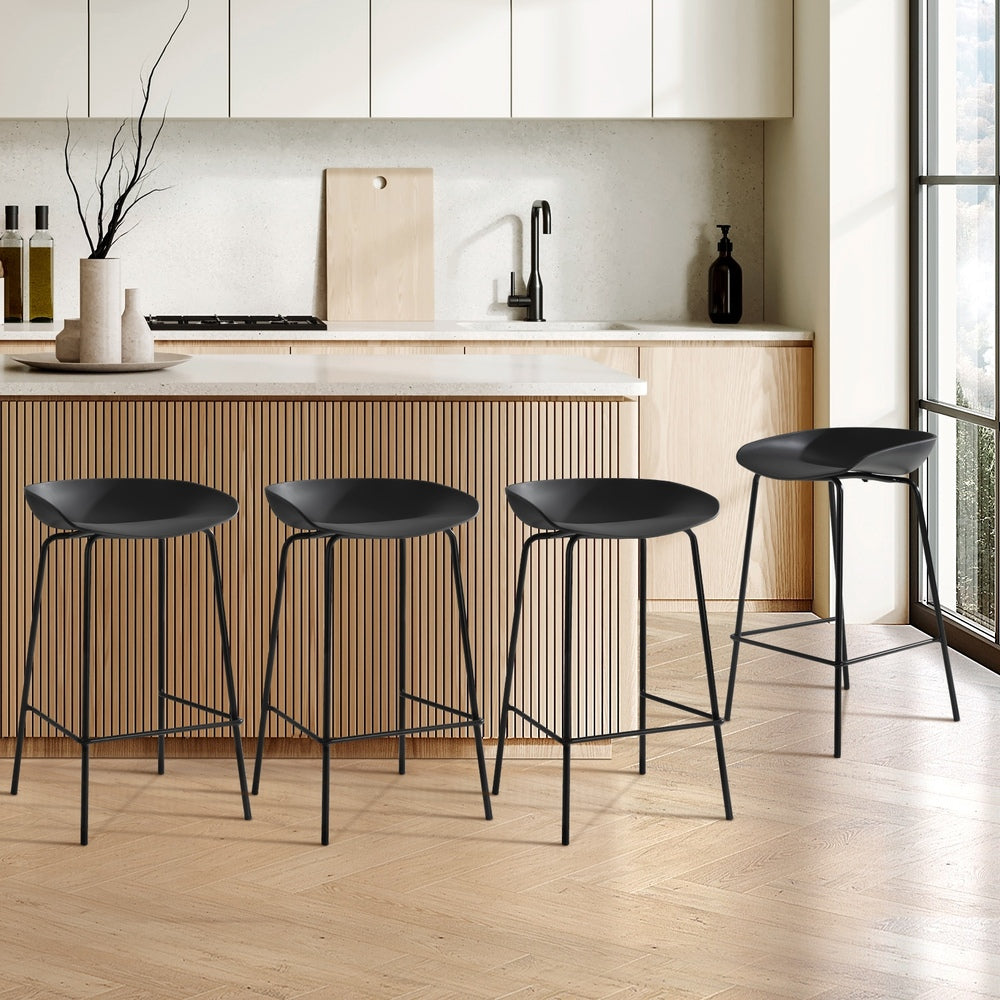Oikiture Set of 4 Kitchen Bar Stools Metal Black
