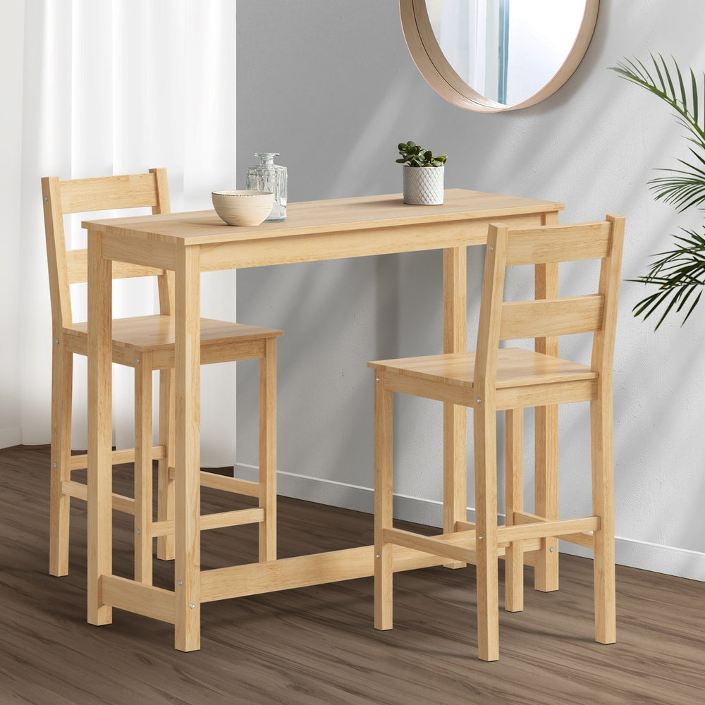 Oikiture 3PCS Bar Table Set Cafe Tables and 2 Stools Natural