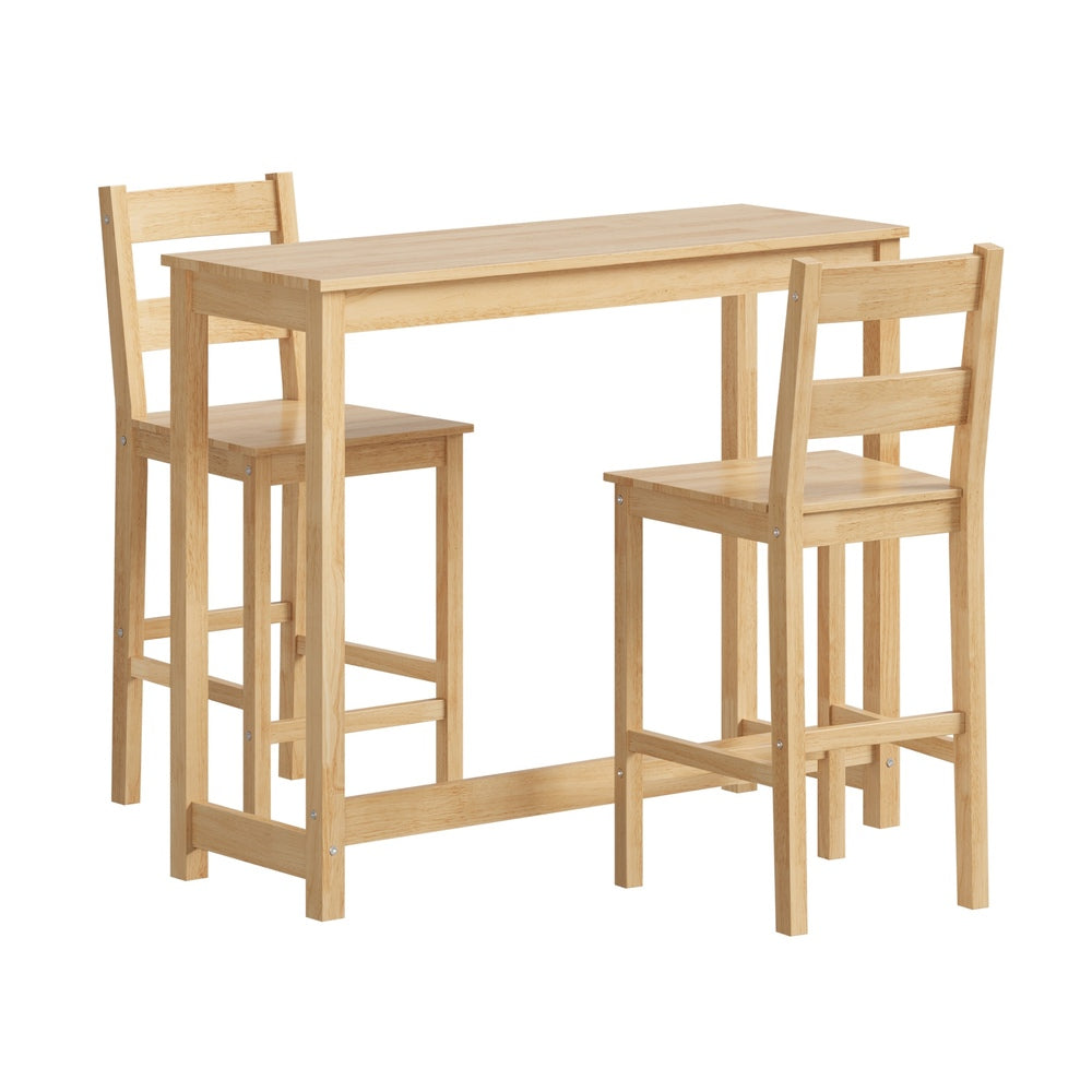 Oikiture 3PCS Bar Table Set Cafe Tables and 2 Stools Natural