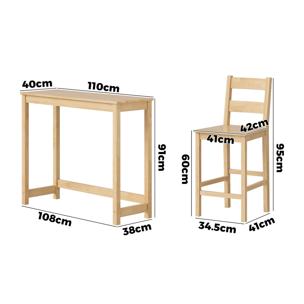 Oikiture 3PCS Bar Table Set Cafe Tables and 2 Stools Natural