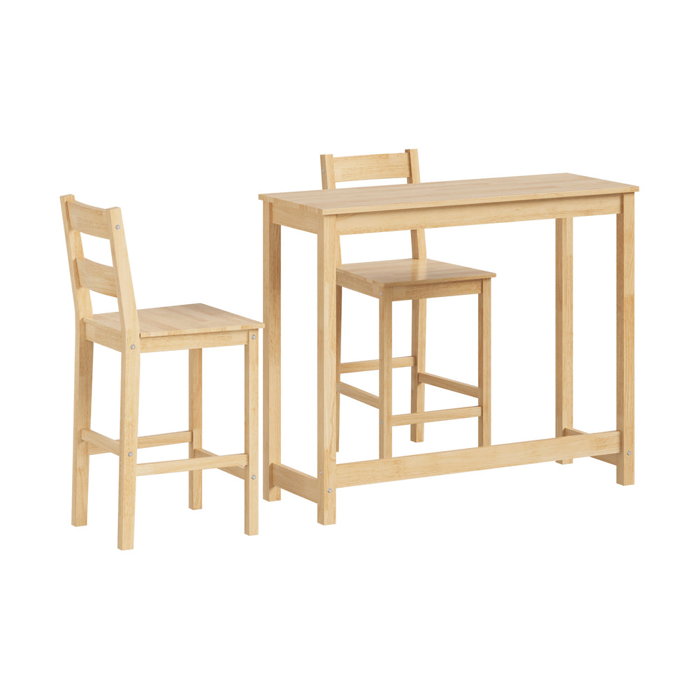 Oikiture 3PCS Bar Table Set Cafe Tables and 2 Stools Natural