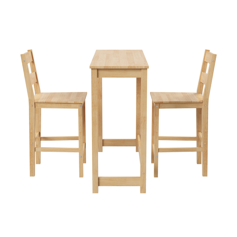 Oikiture 3PCS Bar Table Set Cafe Tables and 2 Stools Natural