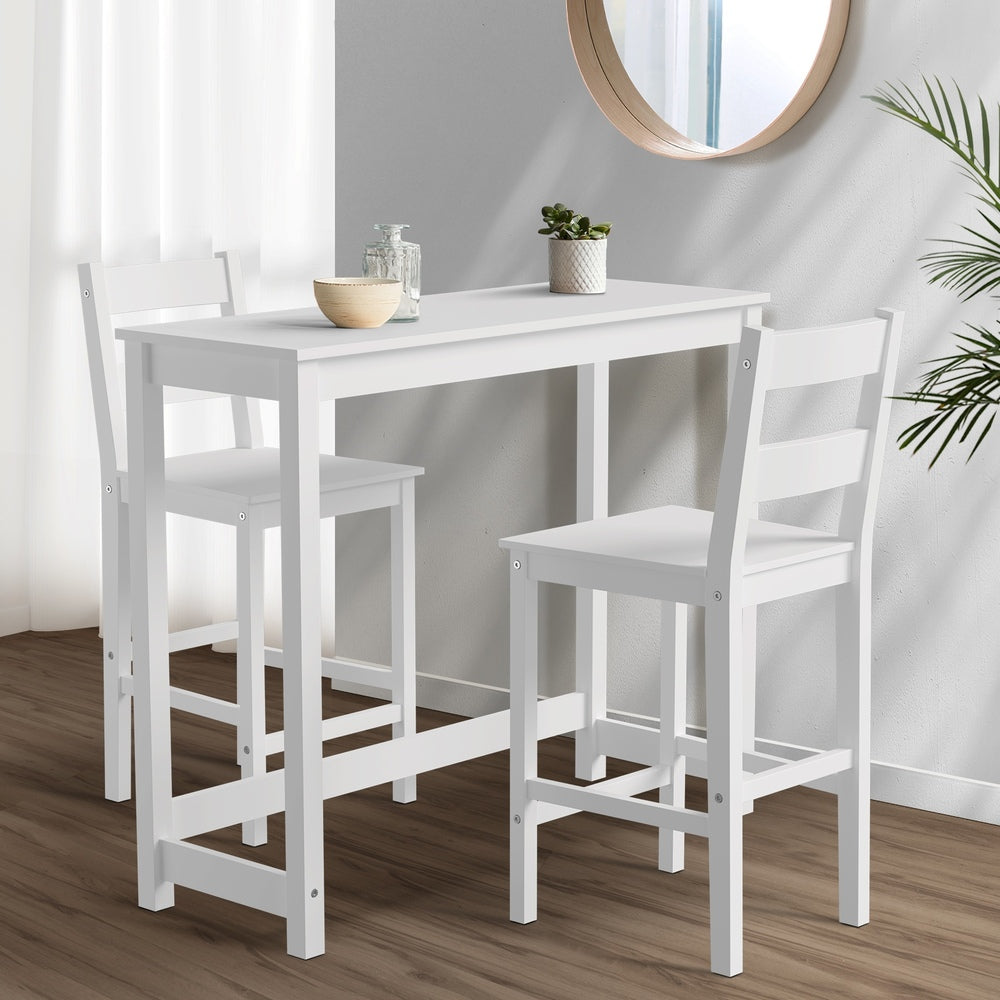 Oikiture 3PCS Bar Table Set Cafe Tables and 2 Stools White