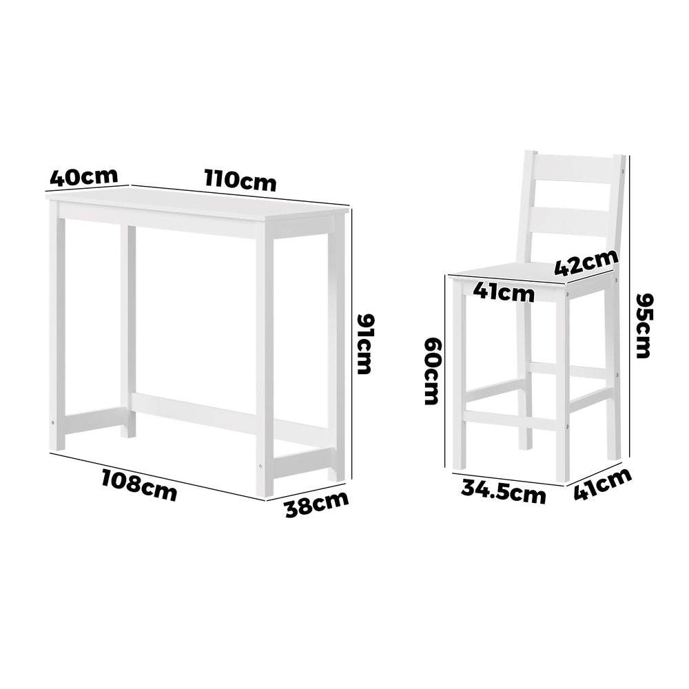 Oikiture 3PCS Bar Table Set Cafe Tables and 2 Stools White