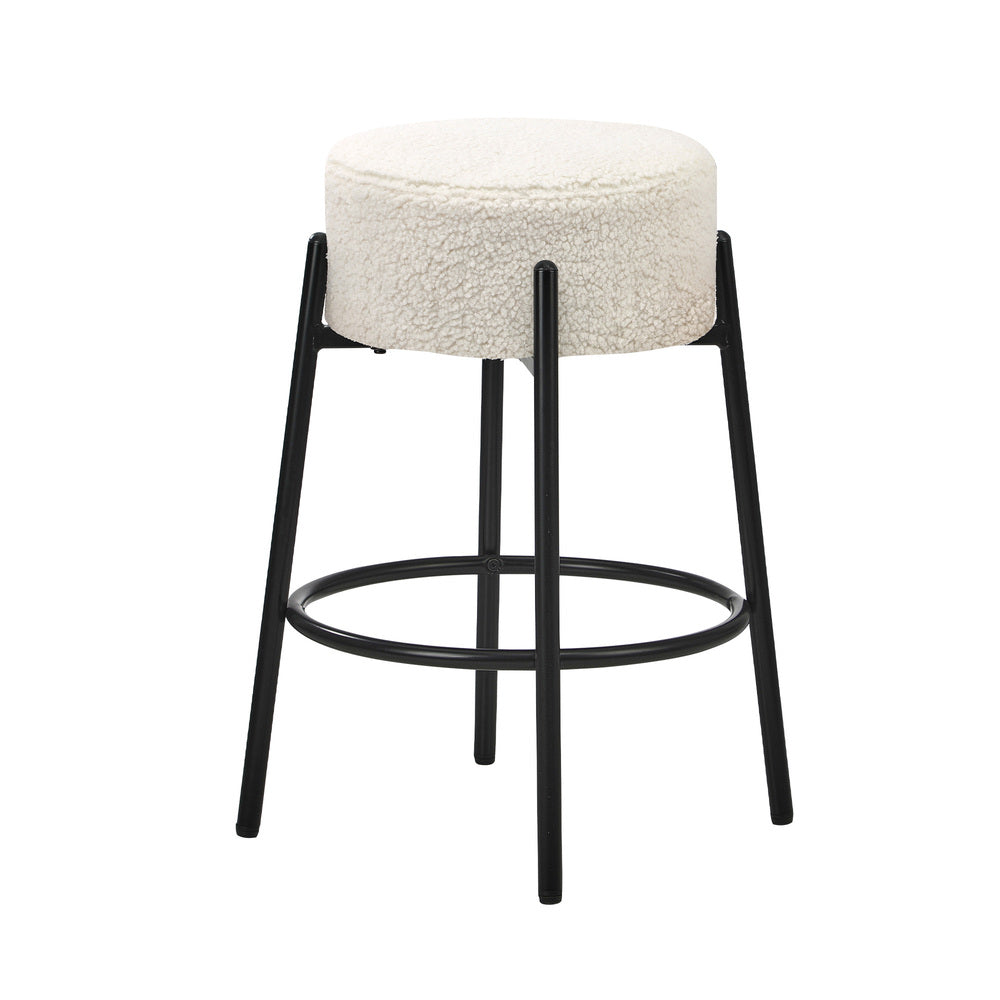 Oikiture 2x Bar Stools Kitchen Round Stool Boucle Fabric White