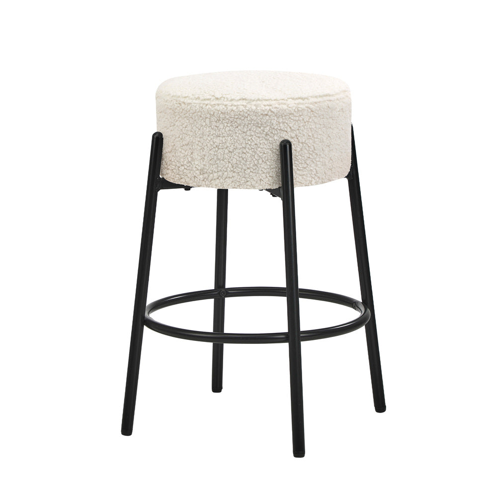 Oikiture 2x Bar Stools Kitchen Round Stool Boucle Fabric White