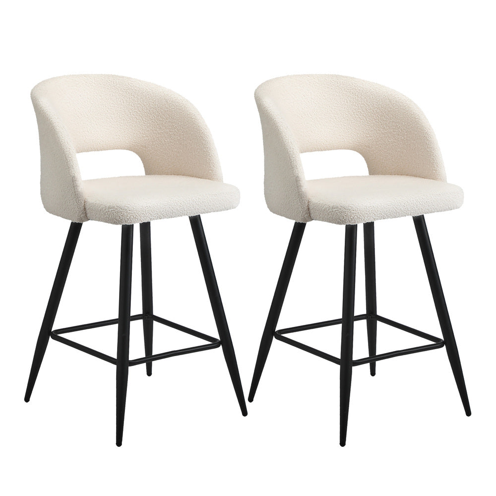 Oikiture 2x Bar Stools Kitchen Dining Chair Boucle White SURA