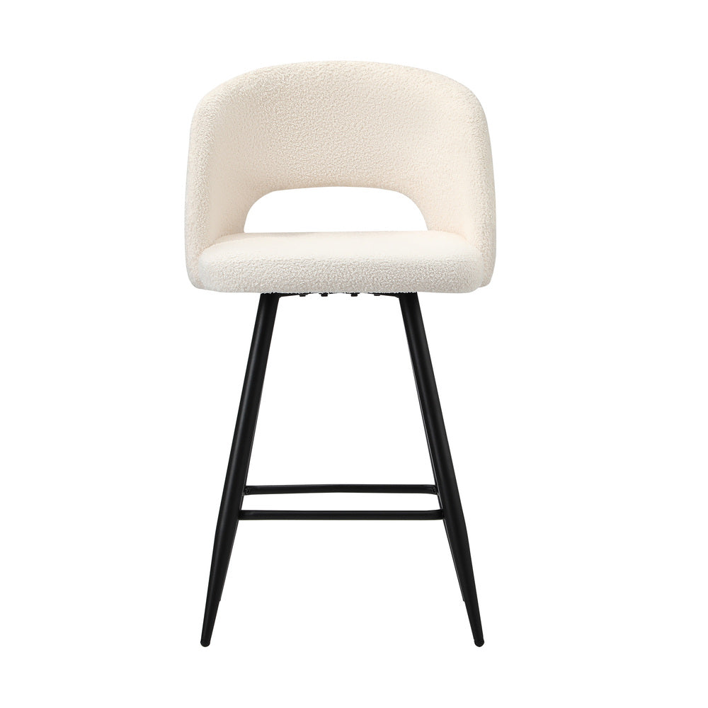 Oikiture 2x Bar Stools Kitchen Dining Chair Boucle White SURA