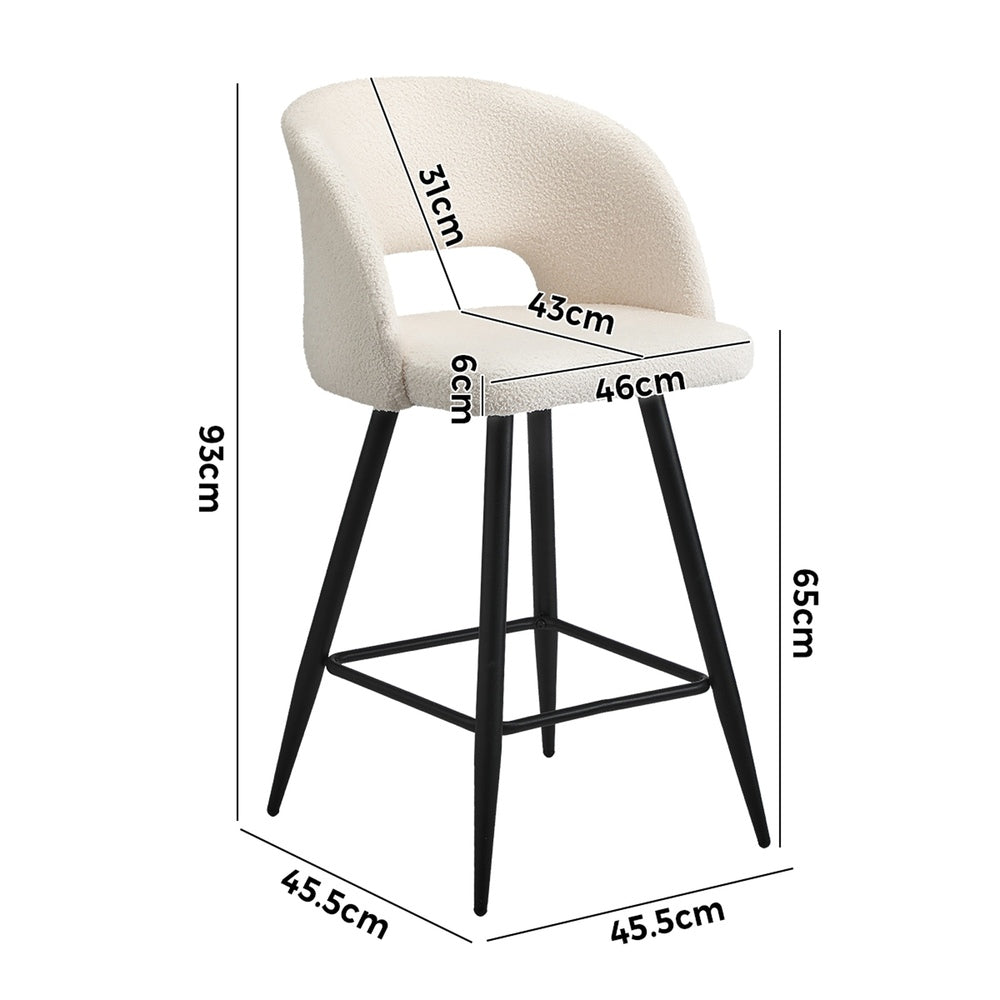 Oikiture 2x Bar Stools Kitchen Dining Chair Boucle White SURA
