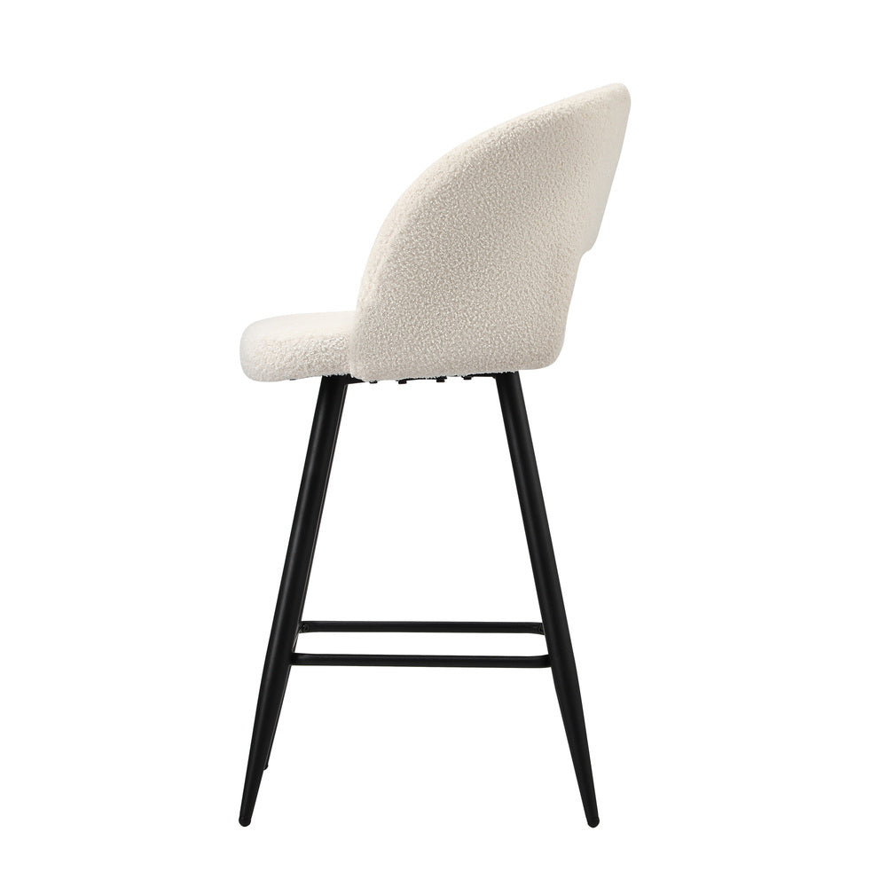 Oikiture 2x Bar Stools Kitchen Dining Chair Boucle White SURA