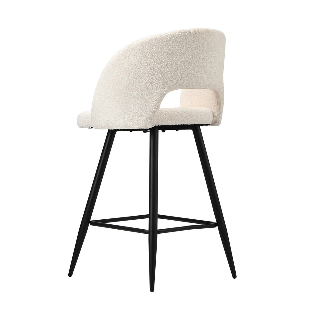 Oikiture 2x Bar Stools Kitchen Dining Chair Boucle White SURA