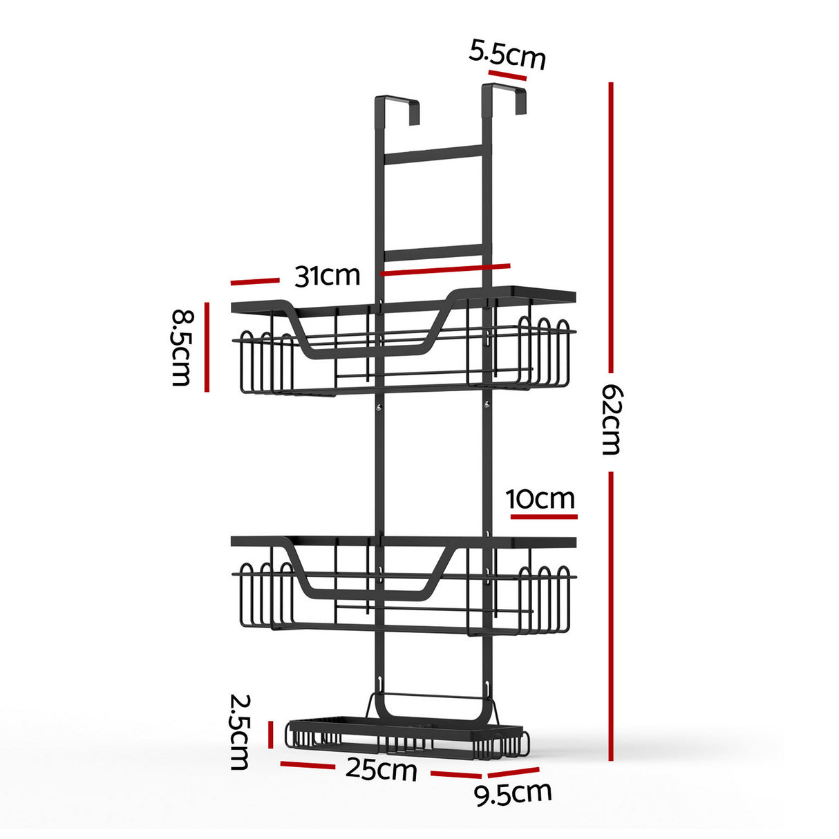 Artiss 3 Tier Over The Door Shower Caddy Hanging Bathroom Storage Organizer