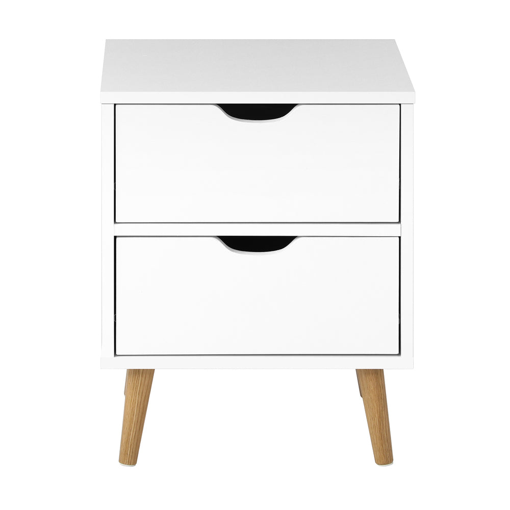 Oikiture Bedside Tables 2 Drawers Air Gap Handle White