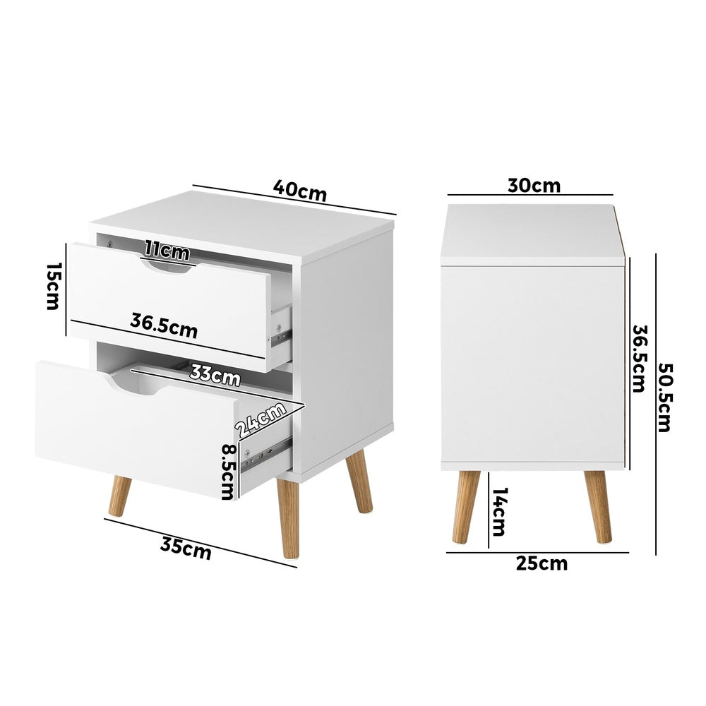 Oikiture Bedside Tables 2 Drawers Air Gap Handle White