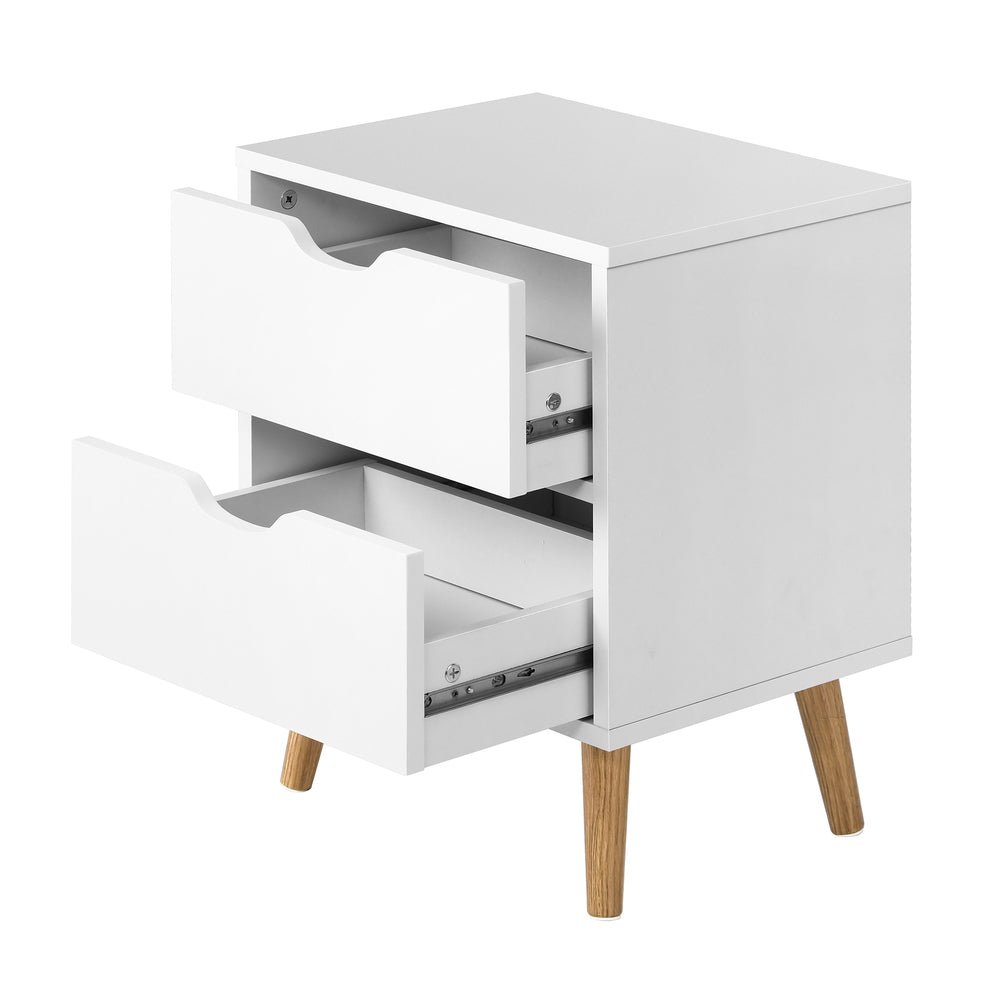 Oikiture Bedside Tables 2 Drawers Air Gap Handle White