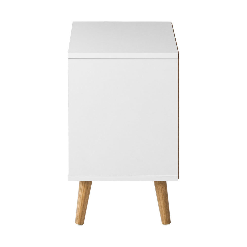 Oikiture Bedside Tables 2 Drawers Air Gap Handle White