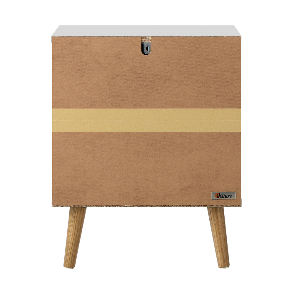 Oikiture Bedside Tables 2 Drawers Air Gap Handle White