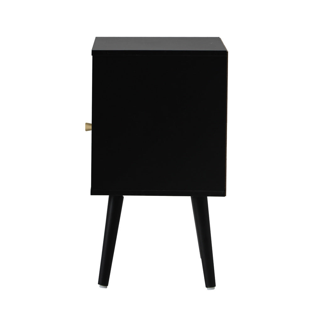 Oikiture Bedside Table Storage Drawer Shelf Rattan Black