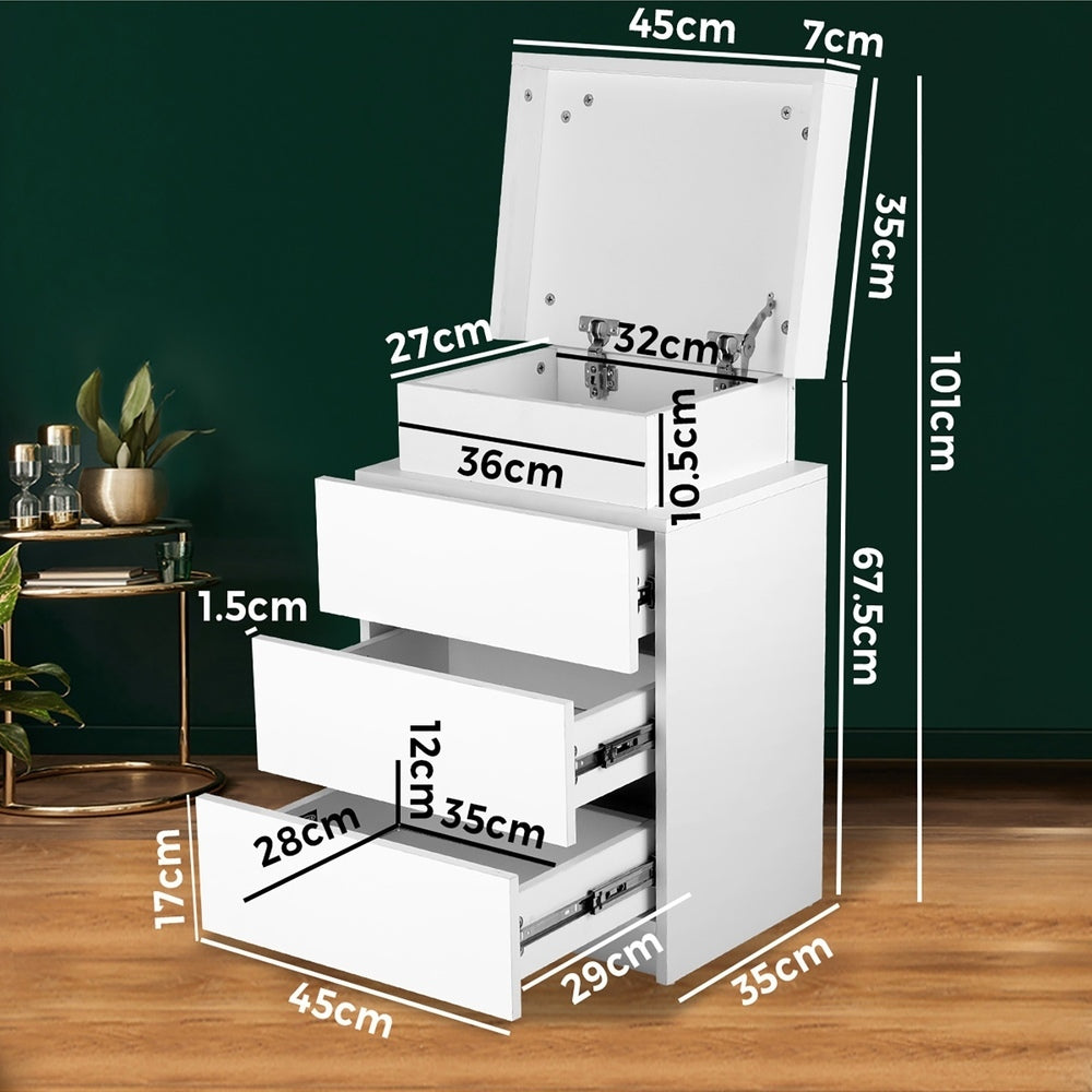 Oikiture Bedside Tables Set of 2 LED Nightstand White