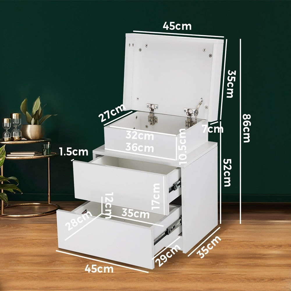 Oikiture Bedside Table RGB LED 2 Drawers White