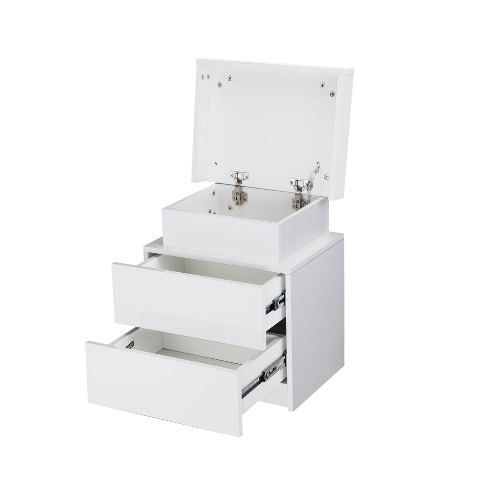 Oikiture Bedside Table RGB LED 2 Drawers White